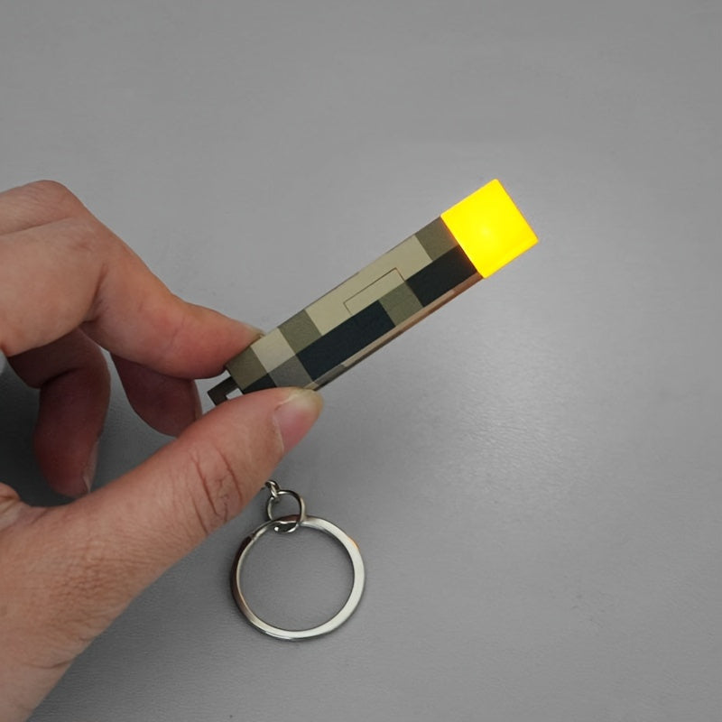 Luminous Anime Gamer Keychain Retro Torch Style Pixel Wooden Finish Backpack Charm