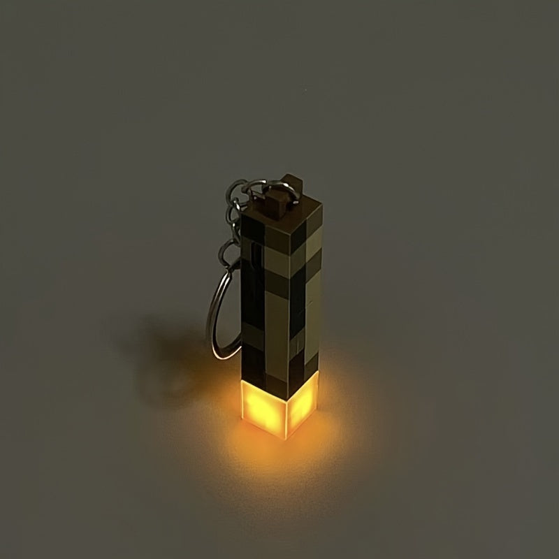 Luminous Anime Gamer Keychain Retro Torch Style Pixel Wooden Finish Backpack Charm