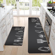 Non-Slip Polyester Kitchen Mat with Gray Utensil Pattern Stain Resistant Durable Home Decor