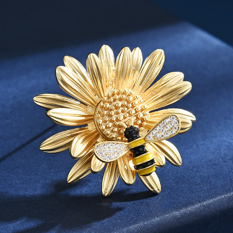 Elegant Bee and Sunflower Rhinestone Brooch for Women Stylish Fashion Accessory