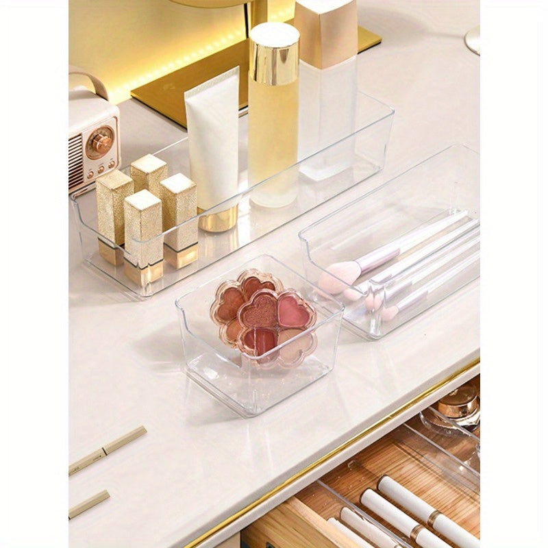 Set of 2 or 6 Clear Plastic Drawer Organizers for Cosmetics Jewelry Makeup and Storage