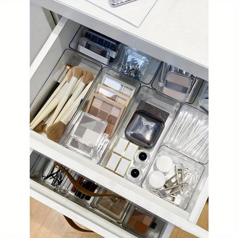 Set of 2 or 6 Clear Plastic Drawer Organizers for Cosmetics Jewelry Makeup and Storage