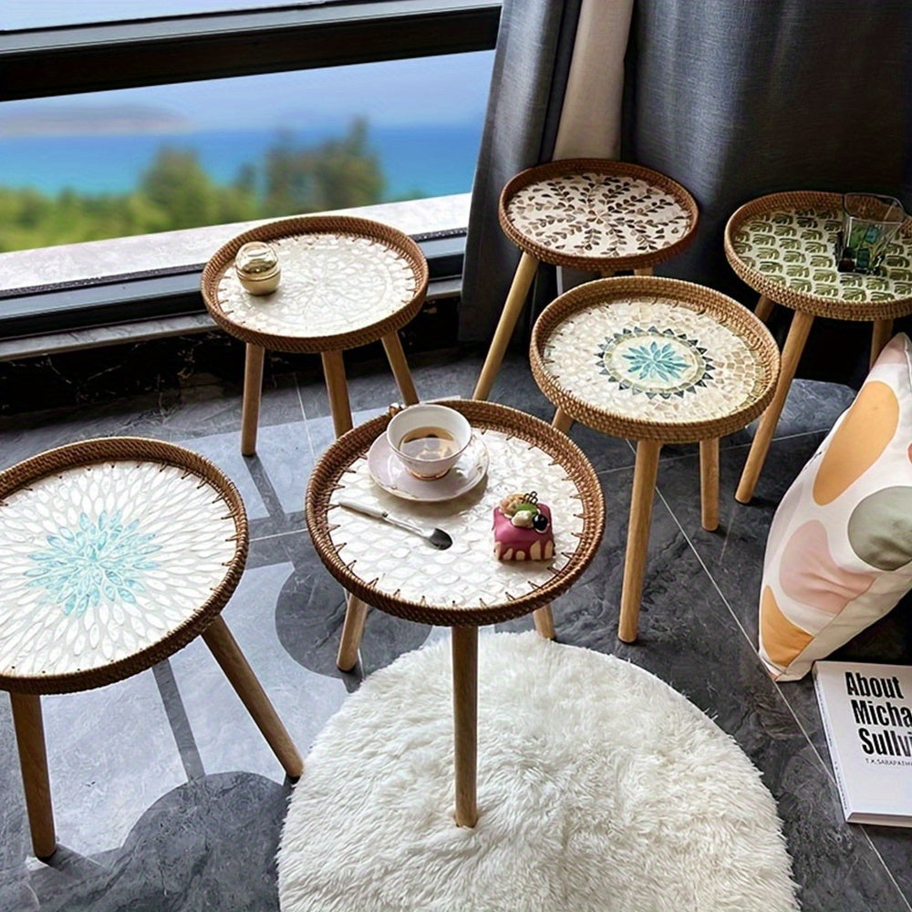 Colorful Contemporary Rattan Coffee Table with Storage for Living Room