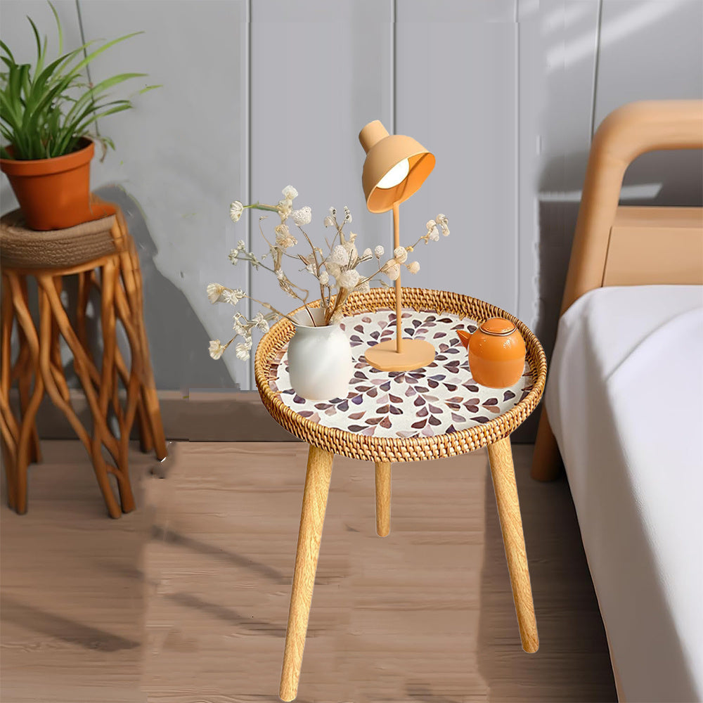 Yorqin zamonaviy rattan kofe stoli va saqlash joyi bilan yashash xonasi uchun