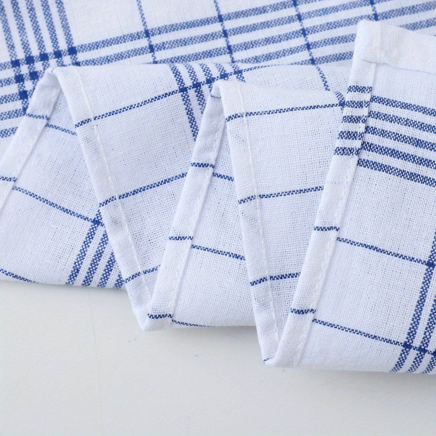 Set of 12 Kitchen Tea Towels in Blue and Red Checkered Stripes and Grid Patterns