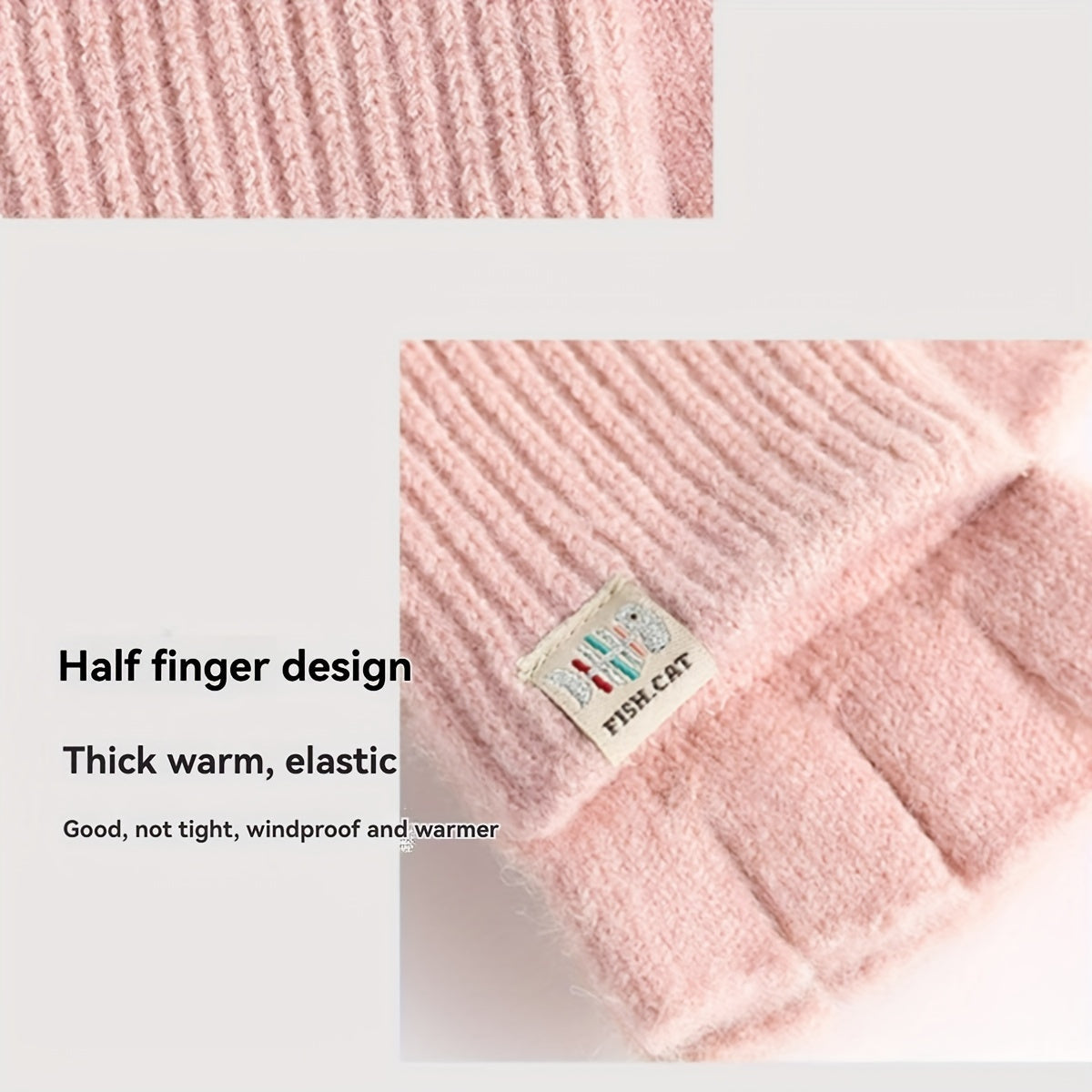 Girls Fingerless Gloves with Cat Ear Design Warm Windproof Soft Polyester