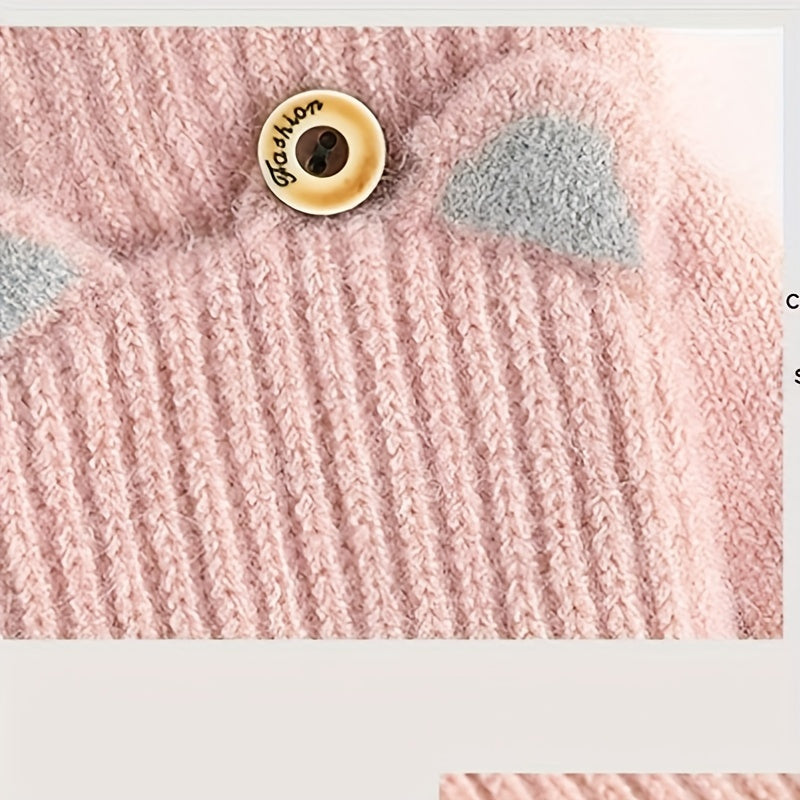 Girls Fingerless Gloves with Cat Ear Design Warm Windproof Soft Polyester