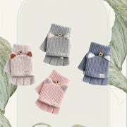Girls Fingerless Gloves with Cat Ear Design Warm Windproof Soft Polyester