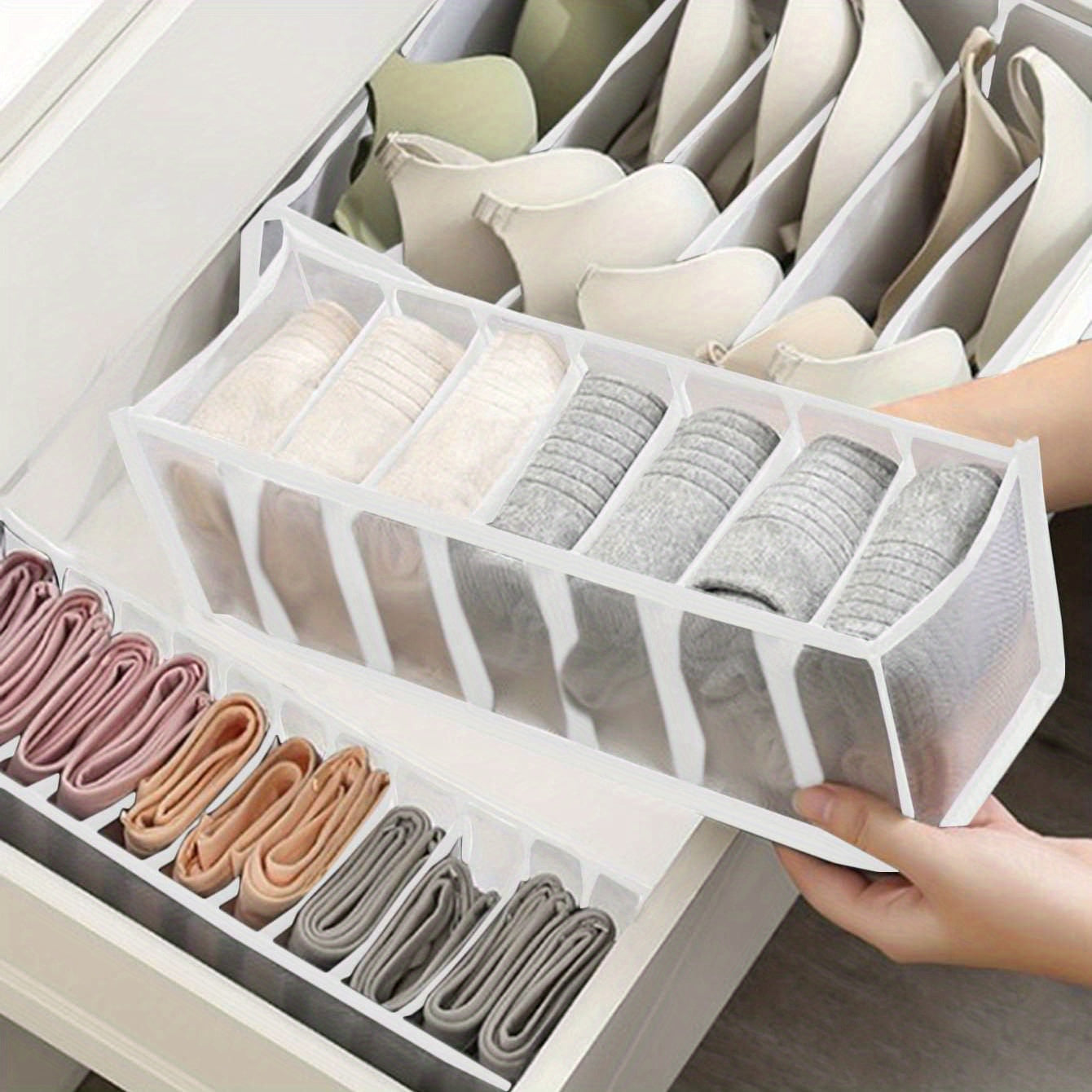 3-Piece Fabric Underwear Storage Organizer Set for Socks Bras and Panties