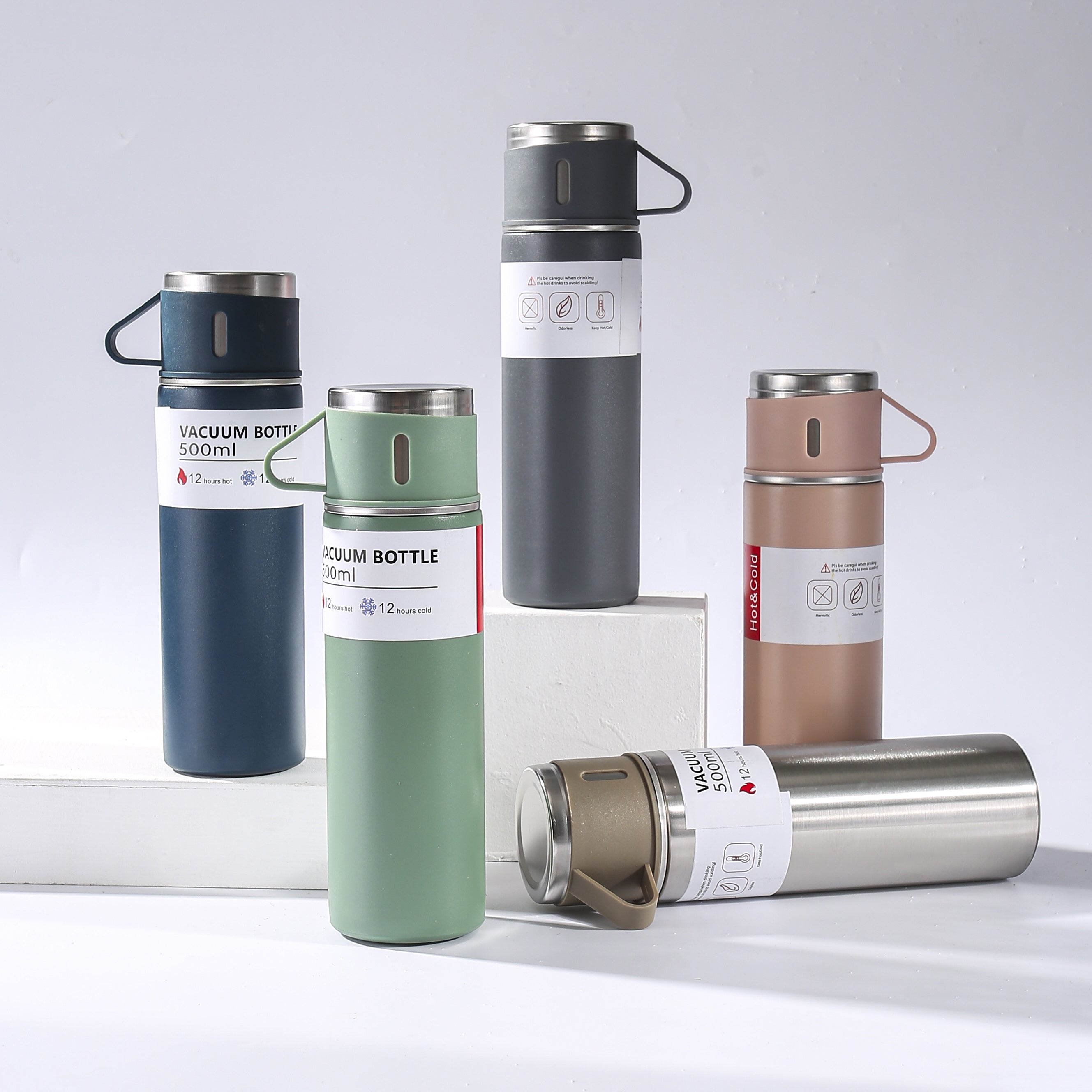 Noxud qotishma vakuum izolyatsiyali termos va kuboklar to'plami - 500ml/16.9oz suyuqlik o'tkazmaydigan termal shisha, issiq va sovuq ichimliklar uchun 2 ta kubok bilan - Biznes, Rojdestvo yoki to'y sovg'alari uchun mukammal