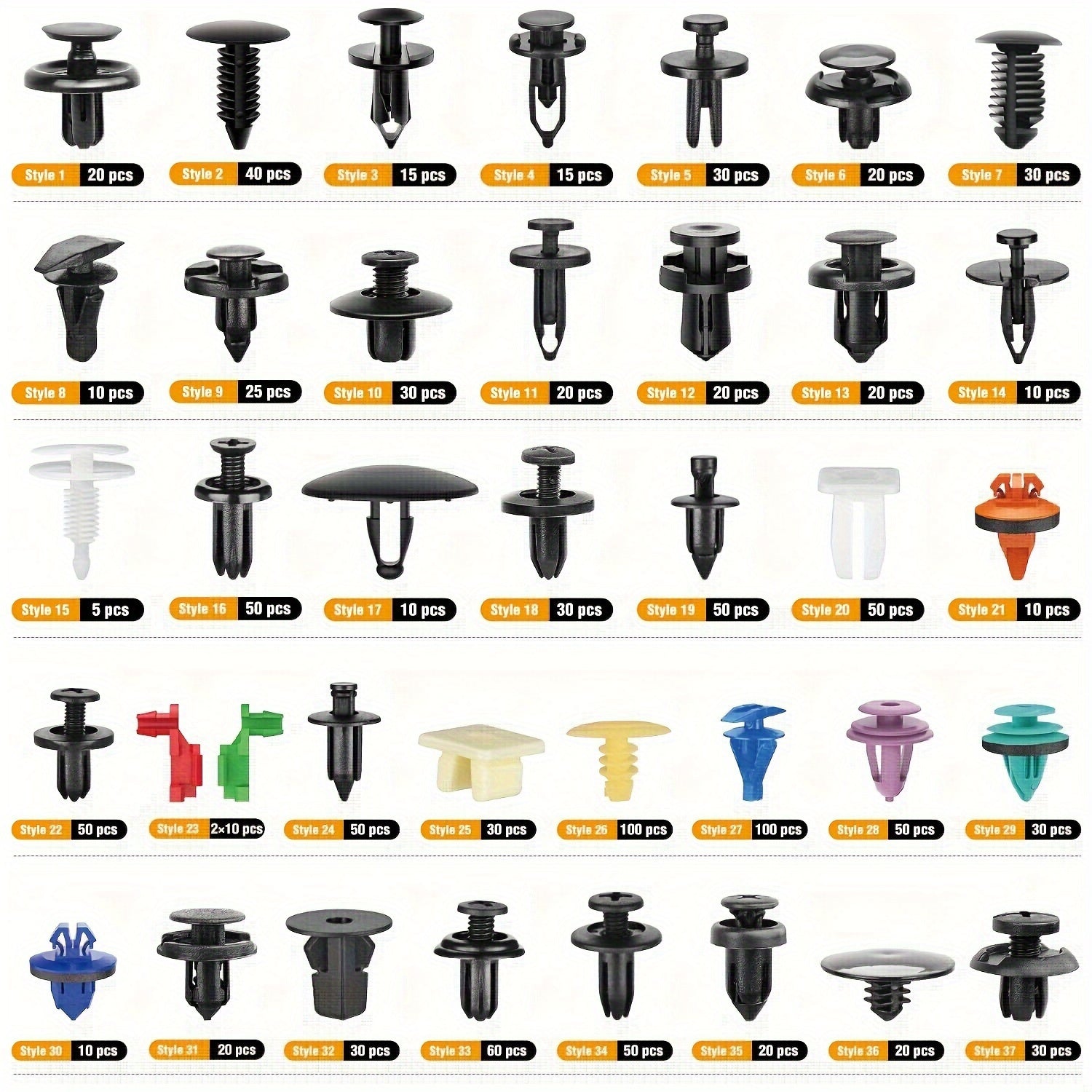 Auto Retainer Clips and Fasteners Set Nylon Bumper Fender Rivets 36 Sizes