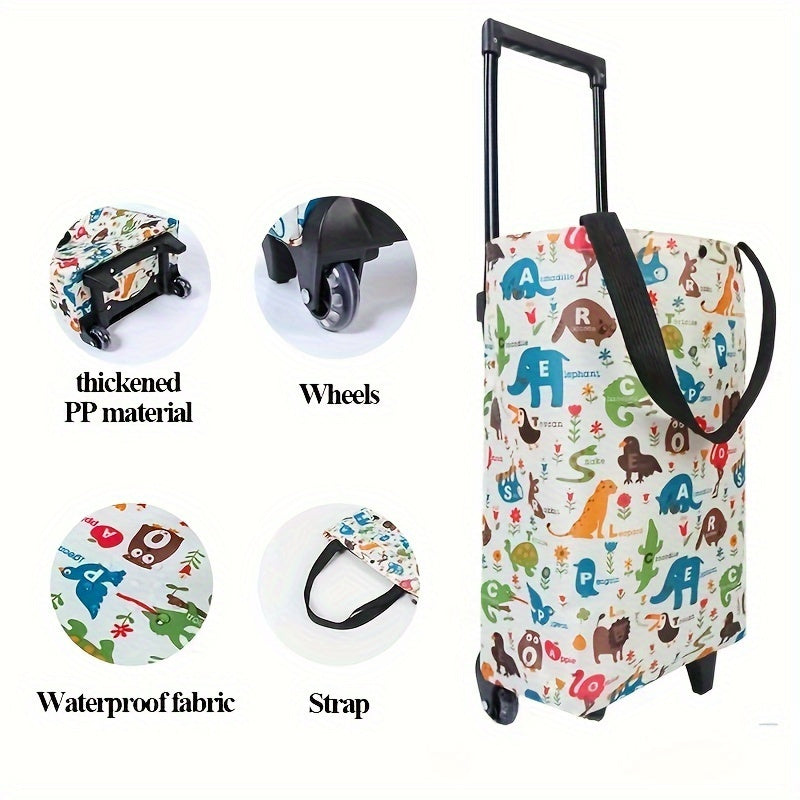 Foldable Shopping Cart with Wheels Waterproof Oxford Fabric Large Capacity Outdoor Groceries
