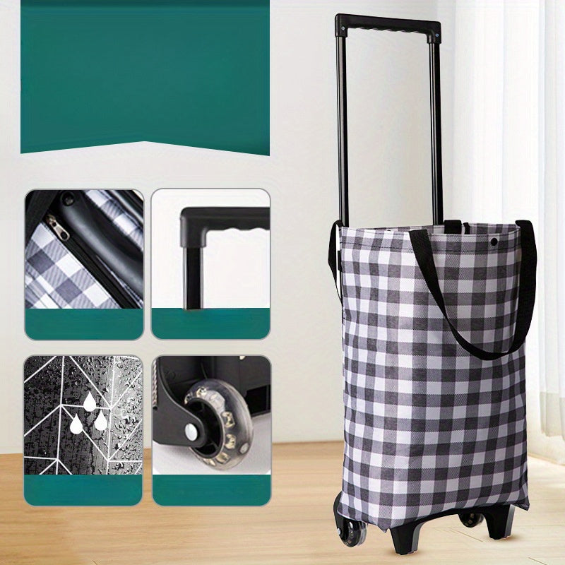 Foldable Shopping Cart with Wheels Waterproof Oxford Fabric Large Capacity Outdoor Groceries