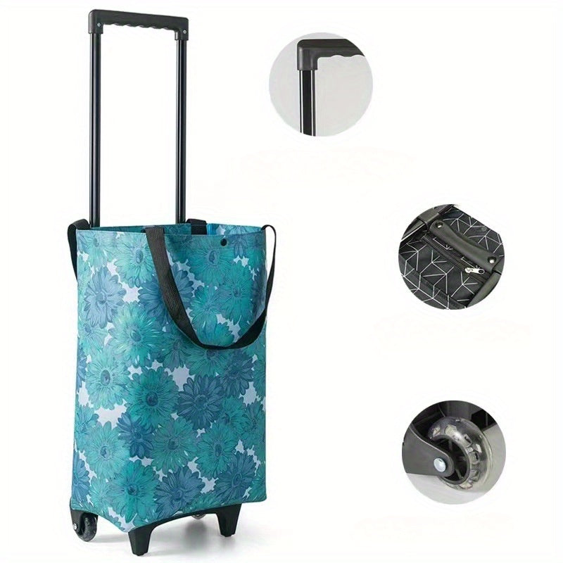 Foldable Shopping Cart with Wheels Waterproof Oxford Fabric Large Capacity Outdoor Groceries