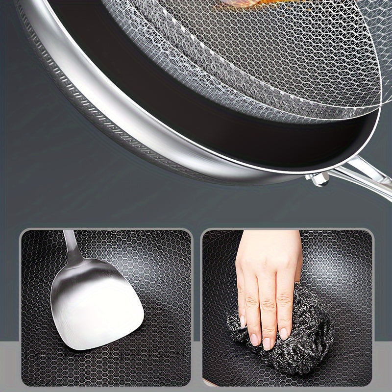 Высококачественная нержавеющая сталь с антипригарным дизайном в виде сот, прочная и долговечная, идеальна для приготовления пищи на домашней кухне.