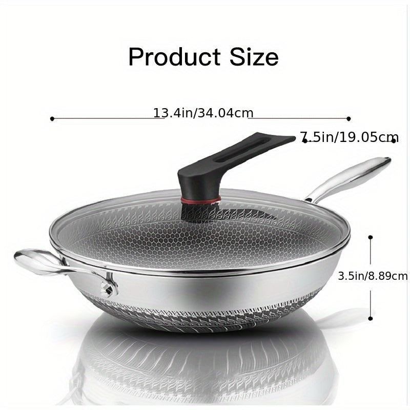 Stainless Steel Wok Non-Stick Honeycomb Design Durable Cooking Pan