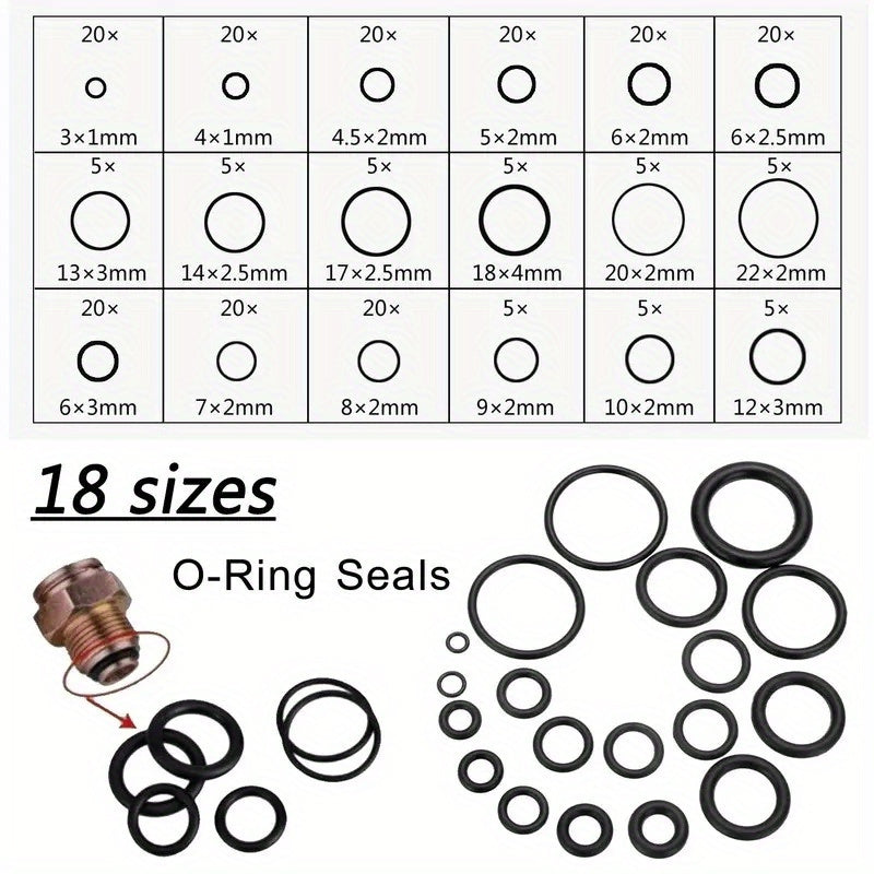 225-Piece O-Ring Assortment Set for Automotive Machinery Oil Water Resistant Rubber