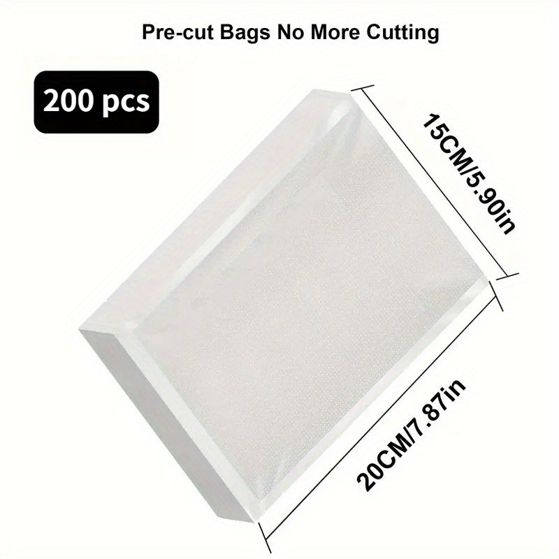 200pcs Vacuum Sealer Bags Set Single-Sided Textured BPA-Free Diamond Pattern Food Storage