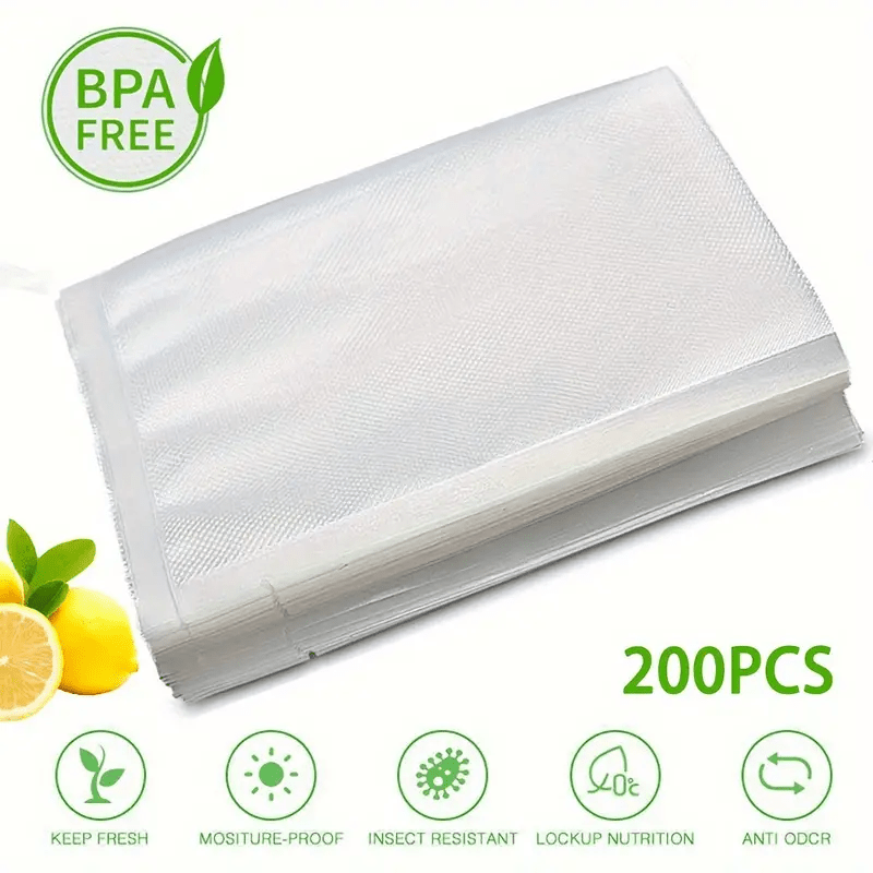 200pcs Vacuum Sealer Bags Set Single-Sided Textured BPA-Free Diamond Pattern Food Storage