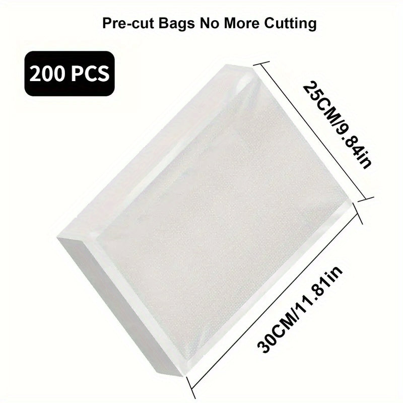 200pcs Vacuum Sealer Bags Set Single-Sided Textured BPA-Free Diamond Pattern Food Storage