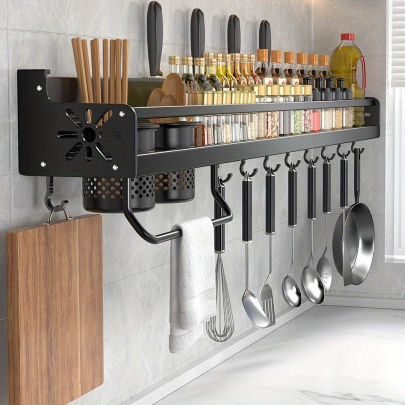 Wall-Mounted Kitchen Storage Rack for Spices Knife and Chopstick Holder