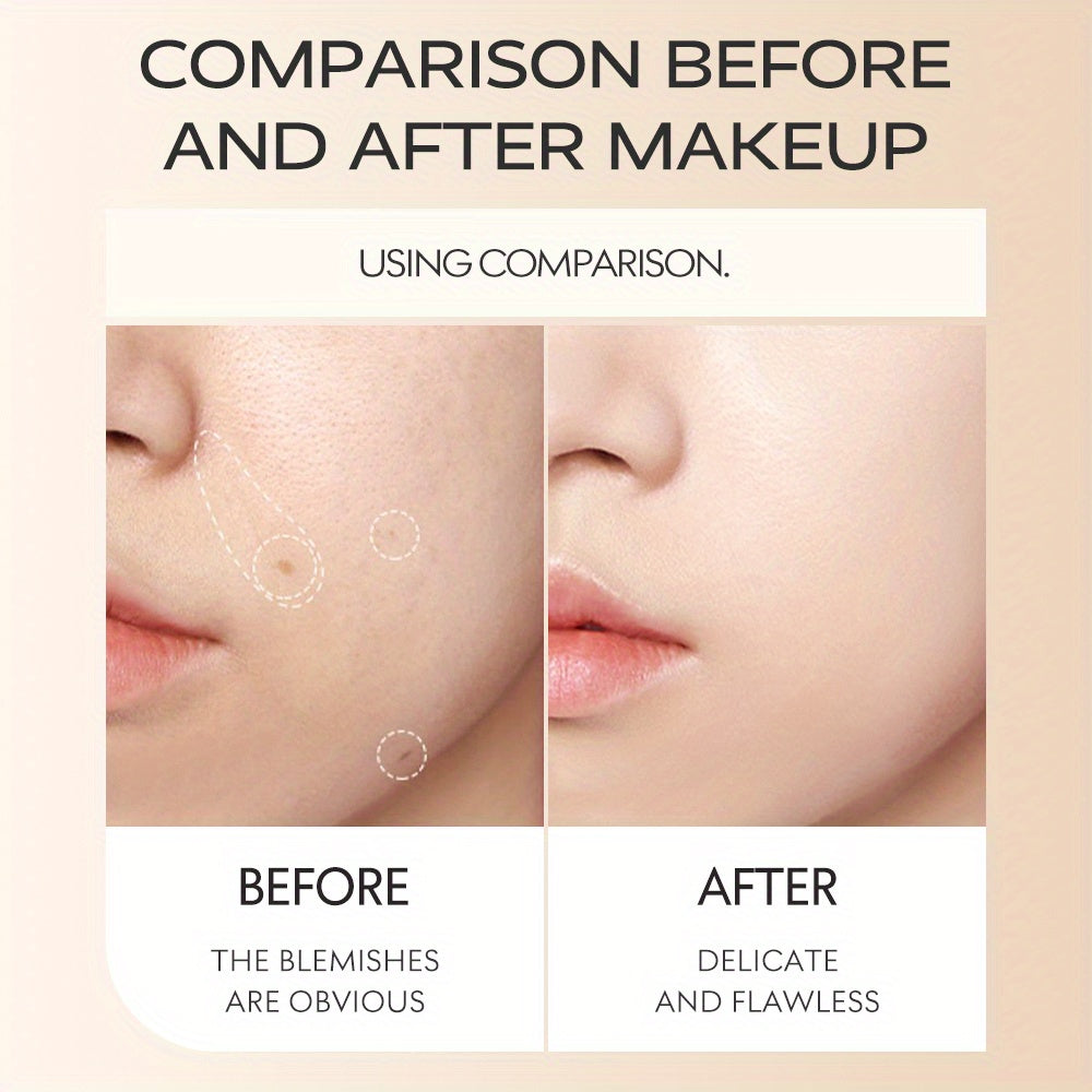 To'liq qoplovchi fondyushen, namlantiruvchi porlash va mukammal yaltirash bilan, barcha teri turlari uchun mos, suv o'tkazmaydigan, uzoq muddatli va kukunli formula.