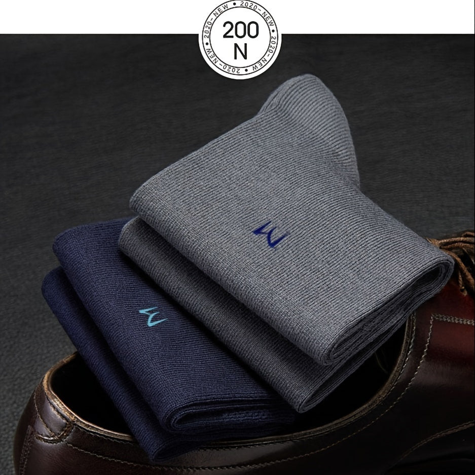 Men's Cotton Blend Socks 10 Pairs Mid-Calf Breathable Business Casual Solid Color Letter Pattern