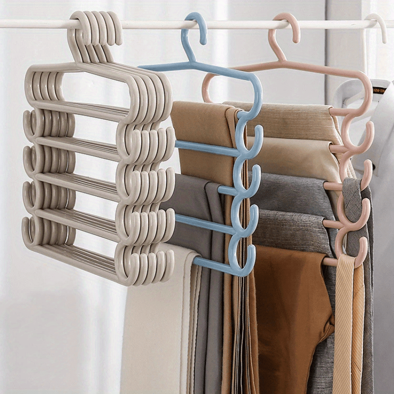 Multi-Layer Plastic Clothes Hanger with 5 Tiers for Space Saving Wardrobe Organizer in Various Colors