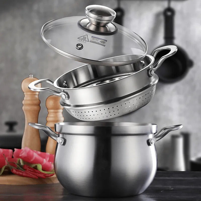 Stainless Steel Cooking Pot with Lid for Soup Porridge Noodles Induction Gas Stove