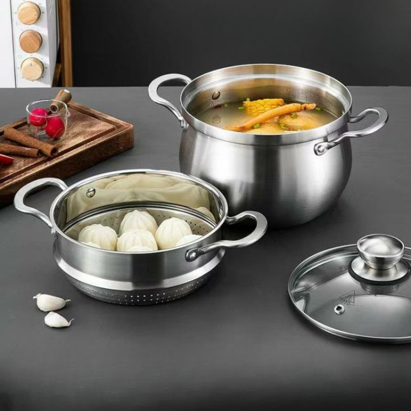 Stainless Steel Cooking Pot with Lid for Soup Porridge Noodles Induction Gas Stove