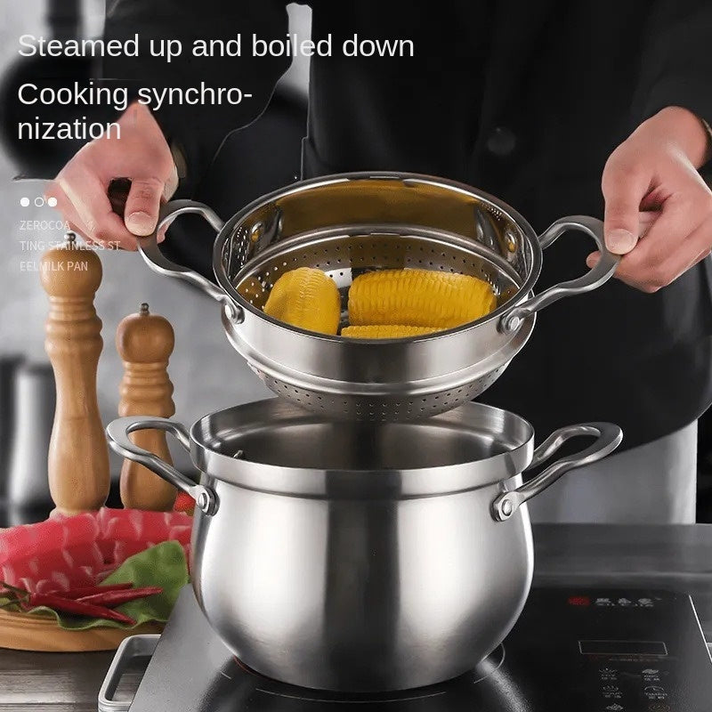Stainless Steel Cooking Pot with Lid for Soup Porridge Noodles Induction Gas Stove