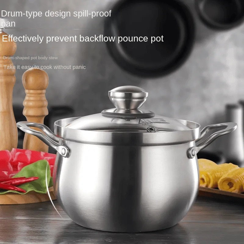 Stainless Steel Cooking Pot with Lid for Soup Porridge Noodles Induction Gas Stove