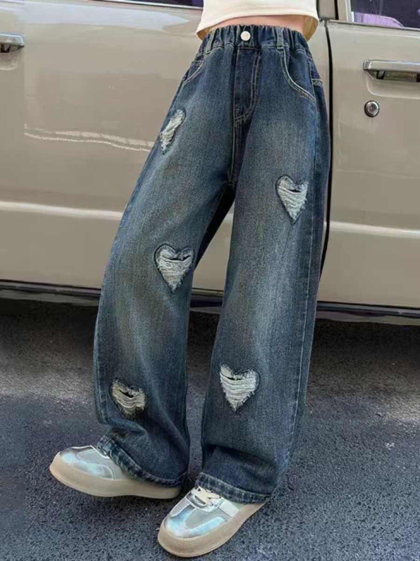 Girls Heart Patch Baggy Jeans Casual Streetwear All-Season