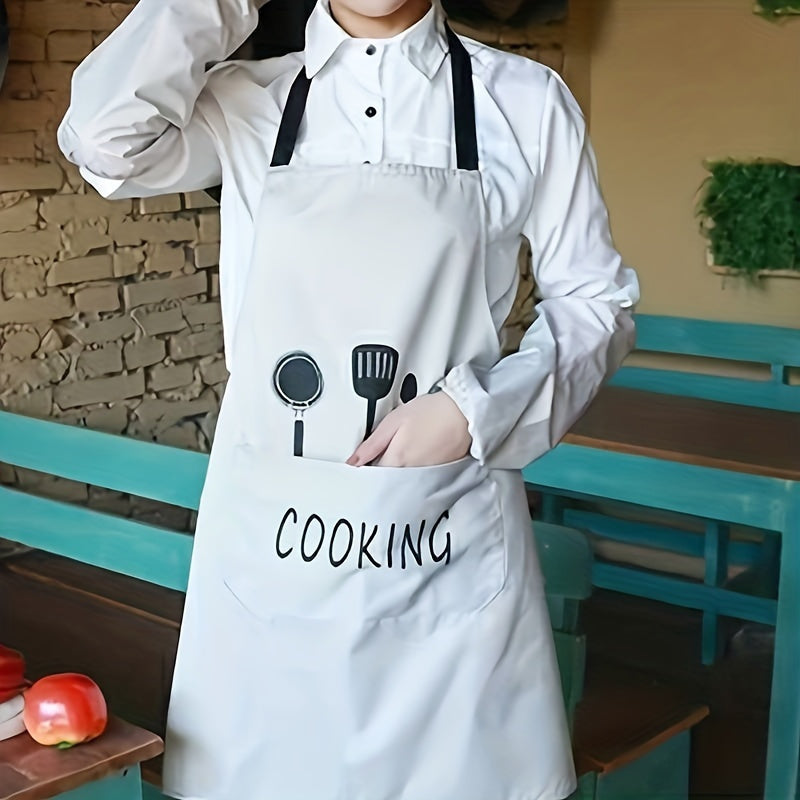 Waterproof Oil-Proof Apron with Pockets Adjustable Stain-Resistant Polyester for Cooking Gardening Baking