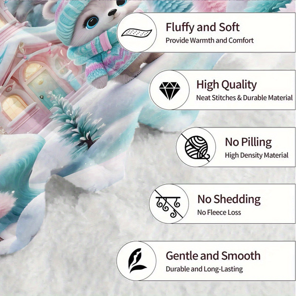 Оставайтесь в тепле и уюте с нашим зимним одеялом из фланели с дизайном милого медведя и сказочного домика. Это одеяло мягкое, теплое и легкое, идеально подходит для использования на диване, кровати, во время путешествий, кемпинга или в вашей гостиной.