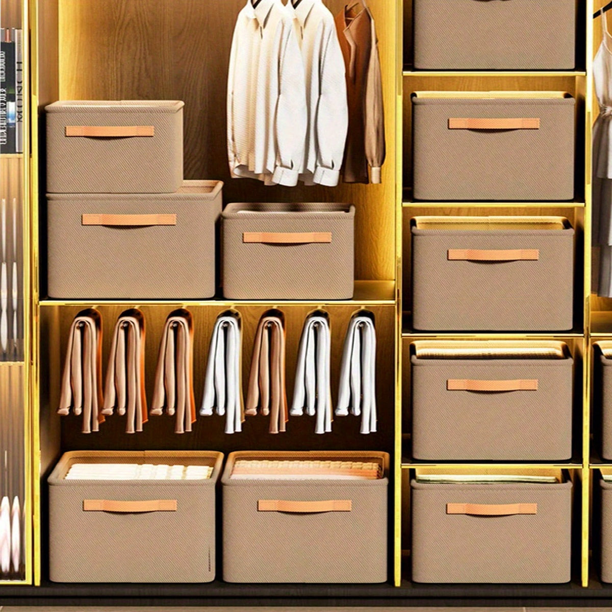 Caja de almacenamiento con borde de acero y asas para organización de ropa, resistente, duradera y apilable