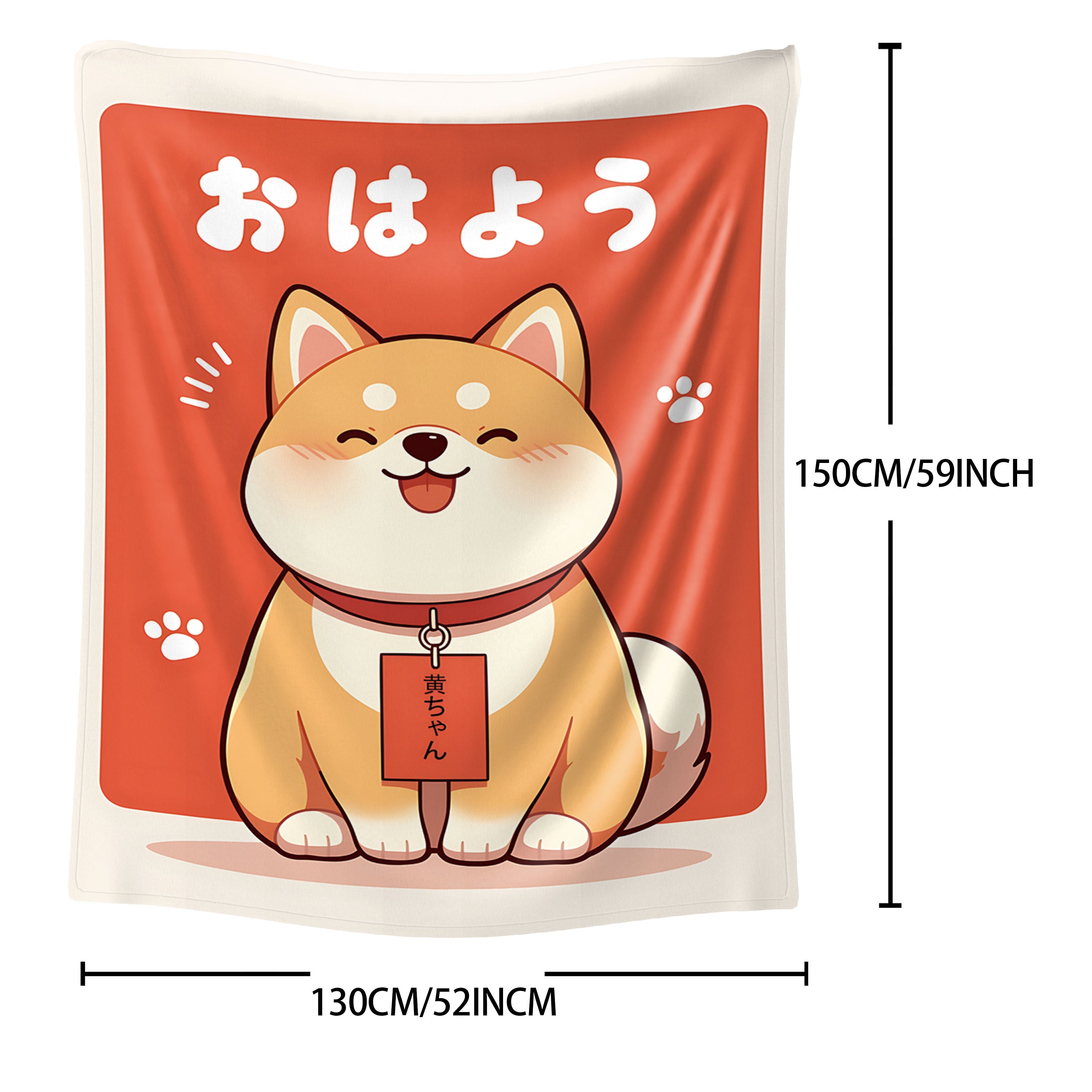 Shiba Dog Print Flannel Blanket Soft Cozy Throw for Bed Sofa Office Travel Lightweight Polyester All-Season