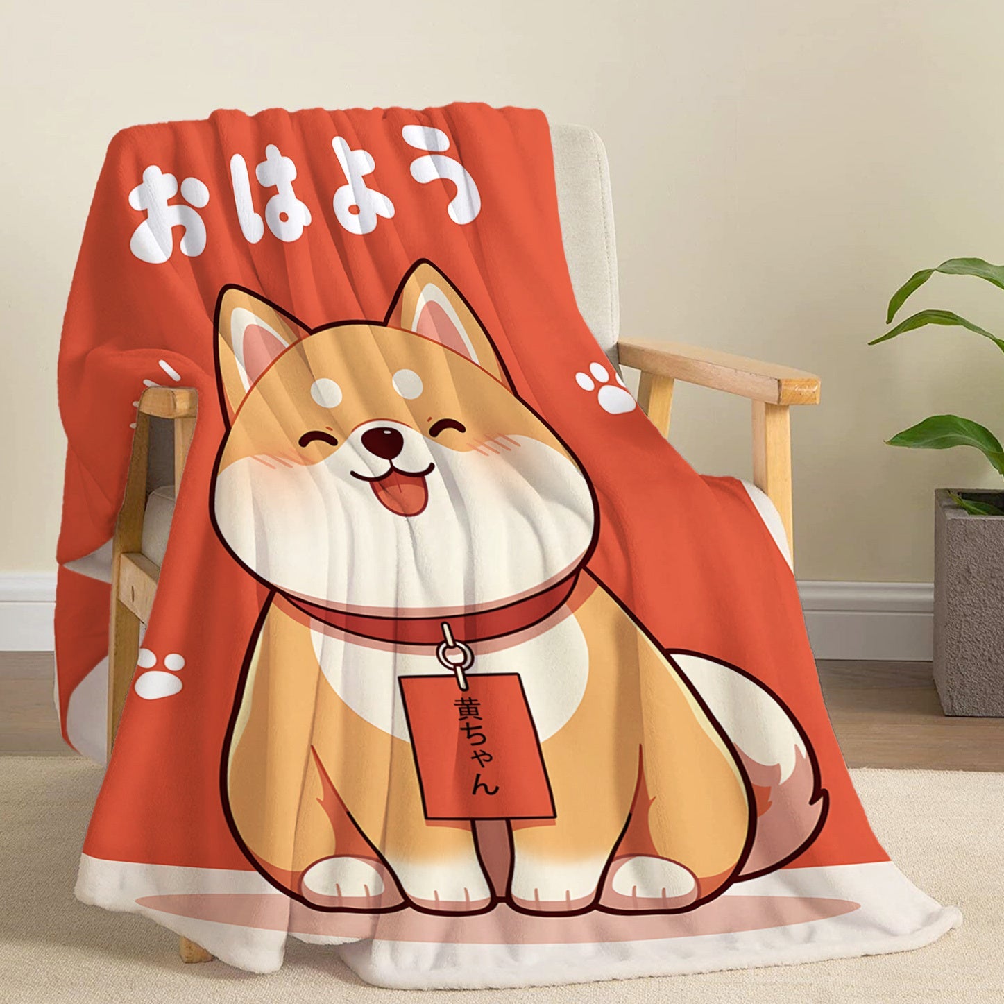 Shiba Dog Print Flannel Blanket Soft Cozy Throw for Bed Sofa Office Travel Lightweight Polyester All-Season