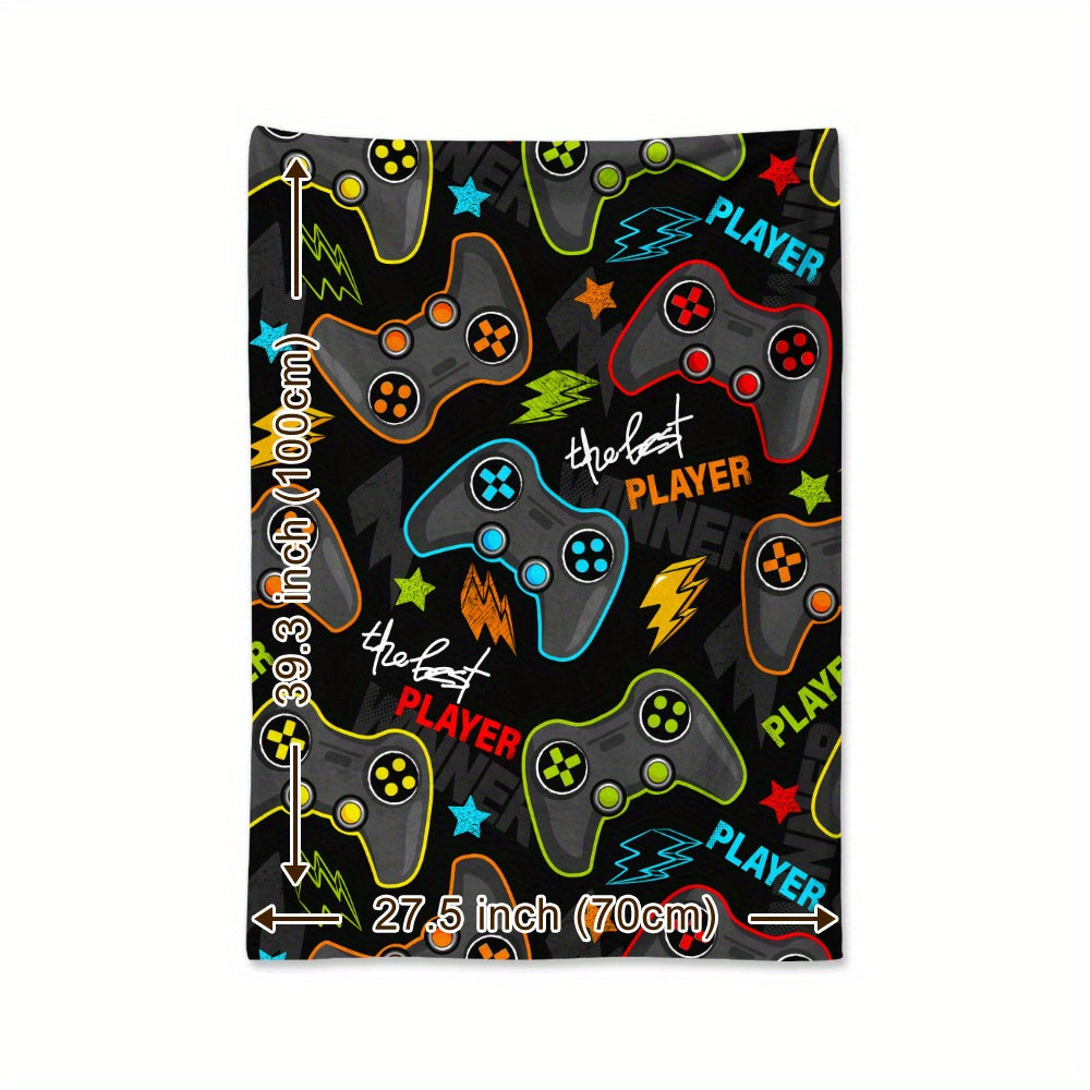 Polyester Knit Flannel Throw Blanket with Game Controller and Lightning Print Quilted All-Season Cover for Gaming, Naps, Camping, Home and Office