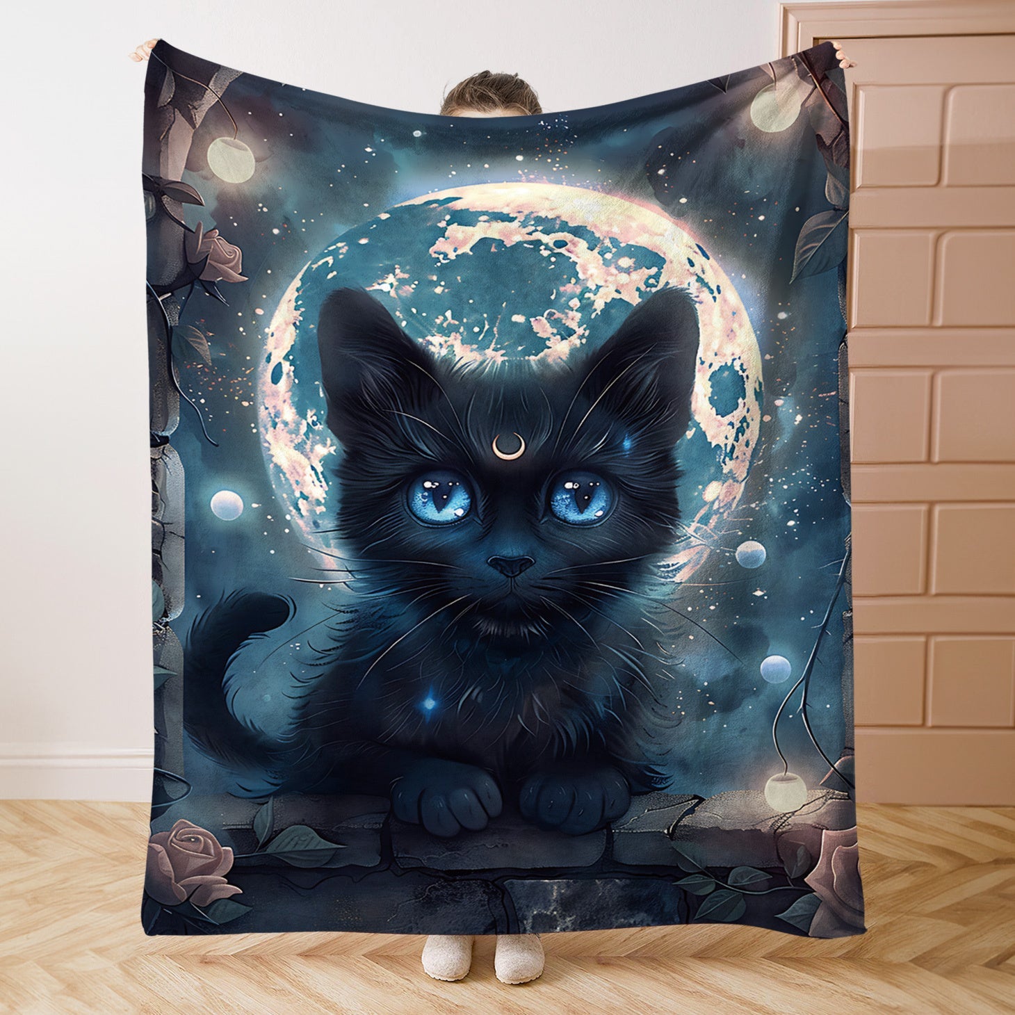 Cat Print Flannel Blanket for Bed Sofa Travel Lightweight Polyester All-Season