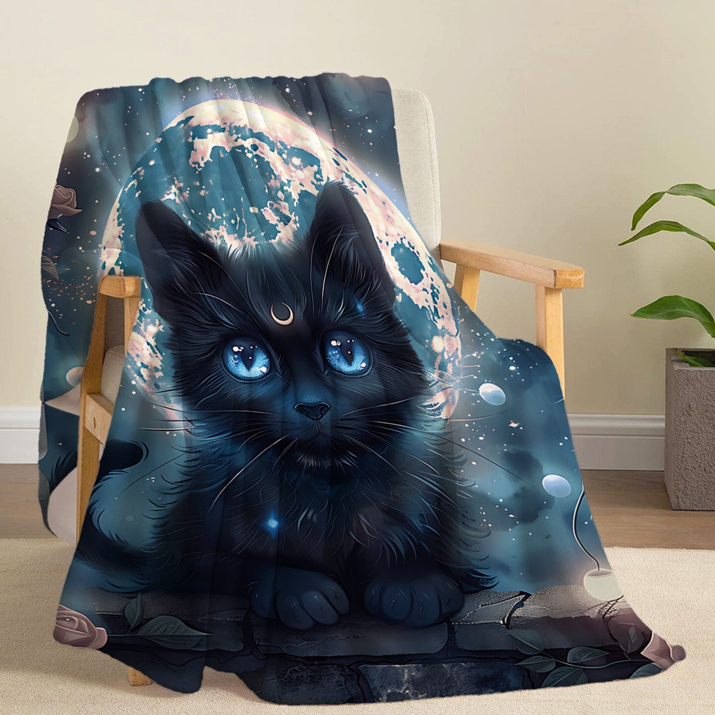 Cat Print Flannel Blanket for Bed Sofa Travel Lightweight Polyester All-Season