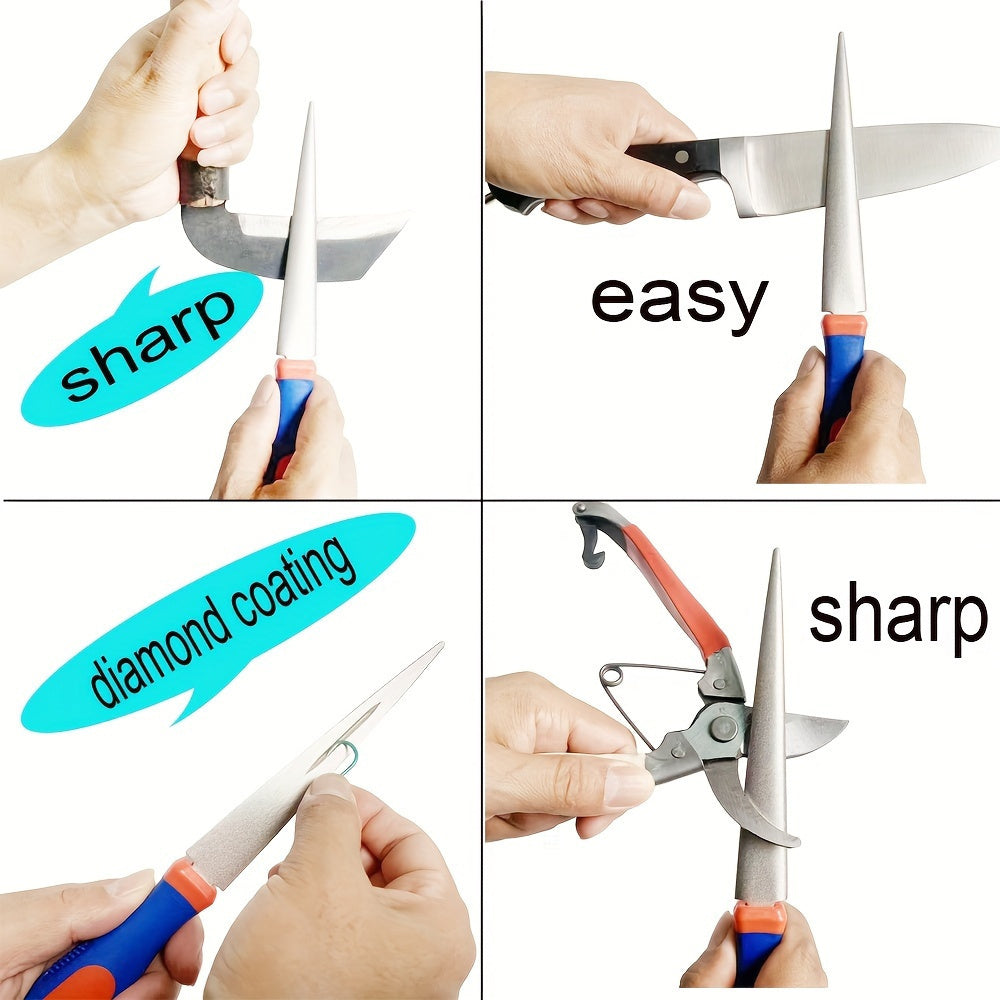 Olmos pichoqni shimgich va maydalash toshi fayli 2-in-1 ergonomik tutqich bilan