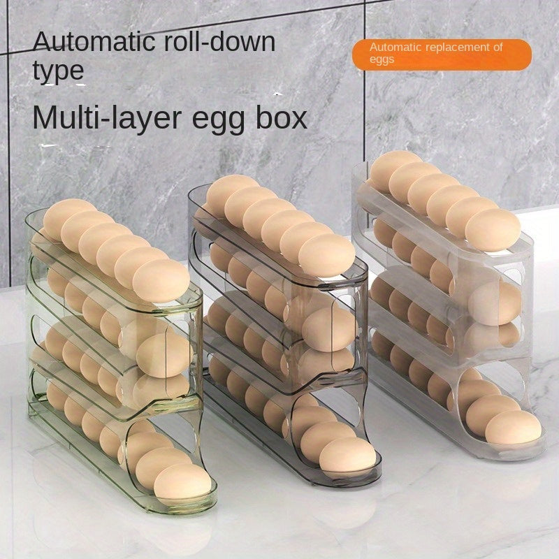 Durable 4-Tier Egg Holder with Auto-Roll Technology for Large Capacity Refrigerator and Kitchen Storage