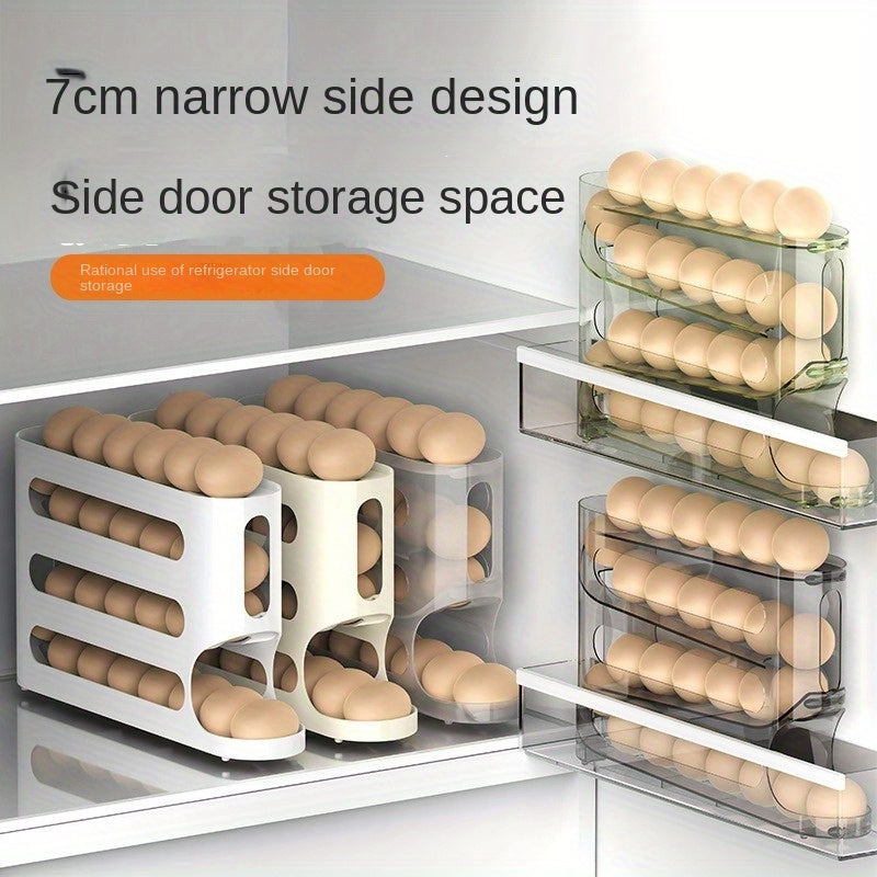 Durable 4-Tier Egg Holder with Auto-Roll Technology for Large Capacity Refrigerator and Kitchen Storage