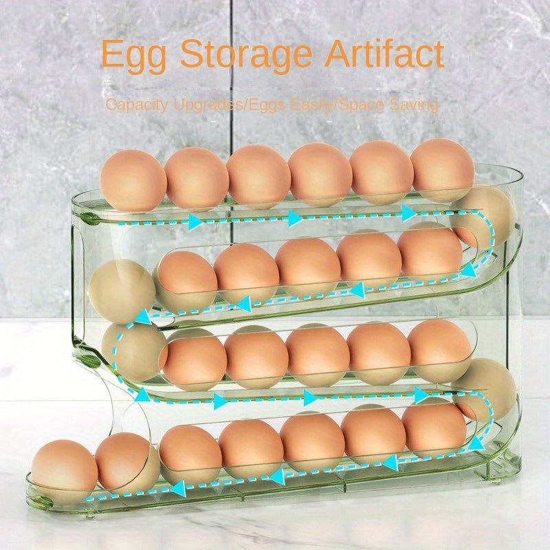 Durable 4-Tier Egg Holder with Auto-Roll Technology for Large Capacity Refrigerator and Kitchen Storage