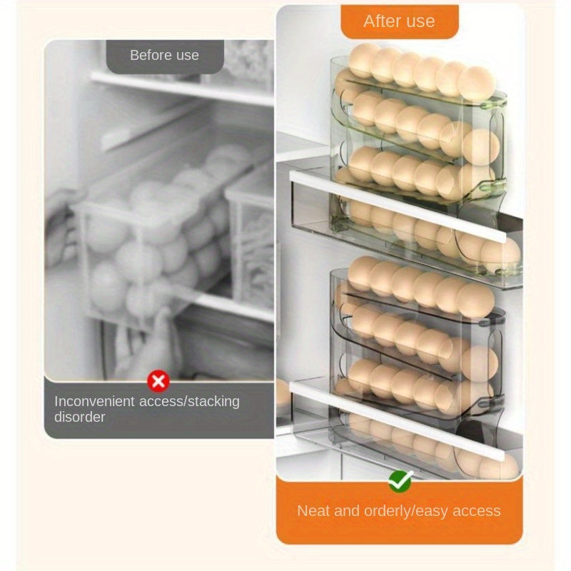 Durable 4-Tier Egg Holder with Auto-Roll Technology for Large Capacity Refrigerator and Kitchen Storage