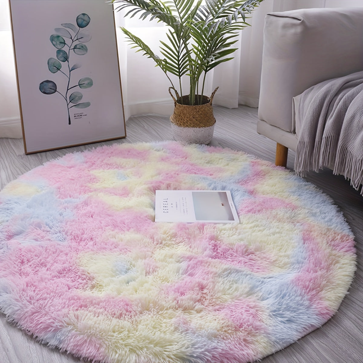 Plush Tie-Dye Rainbow Area Rug Soft Non-Slip Indoor Floor Mat