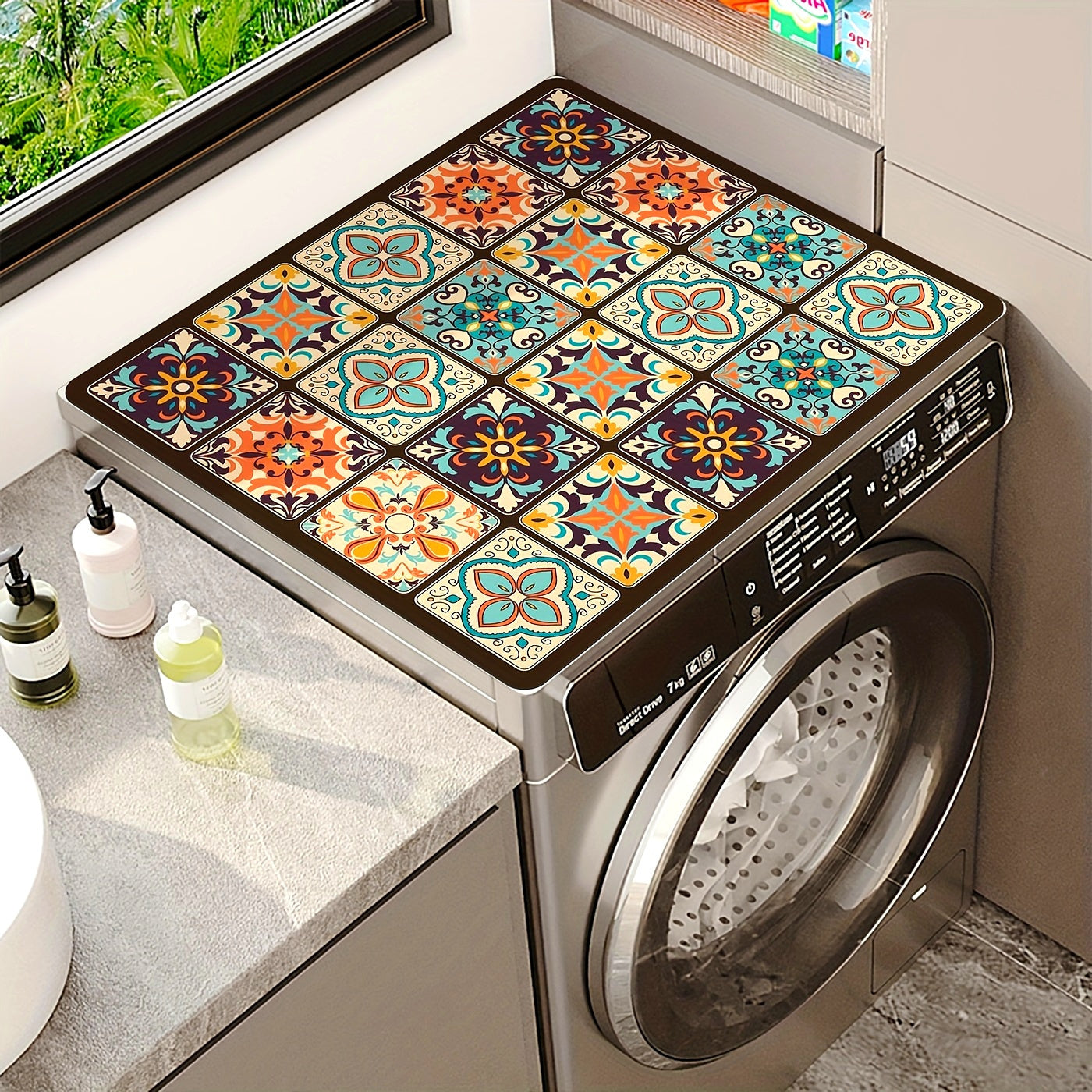 Checkerboard Patterned Fast-Drying Laundry Mat Absorbent Shield for Washer and Dryer