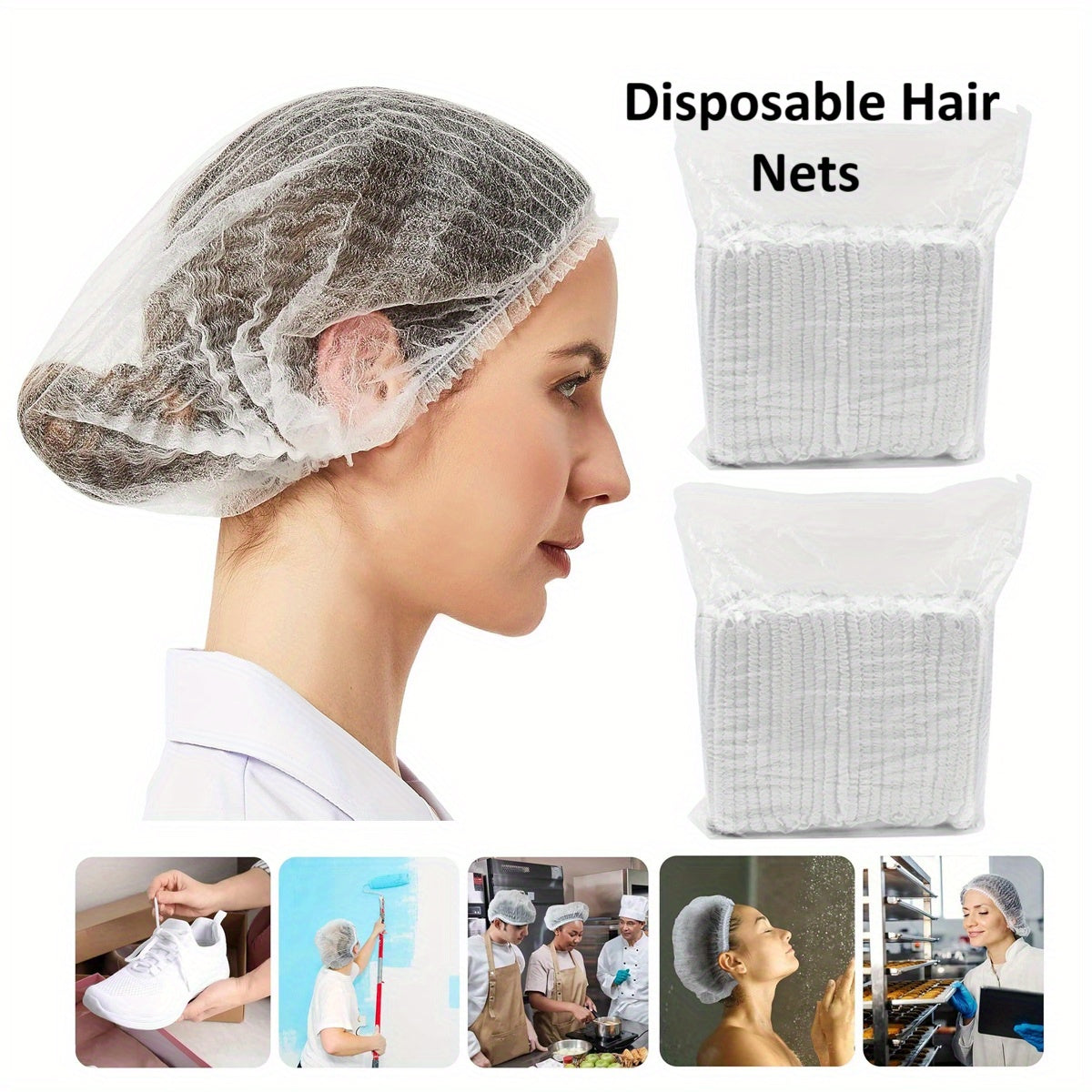 Oziq-ovqat xizmatlari va SPA gigiyenik sochni himoya qilish uchun bir martalik elastik soch tarmog'i shlyapa