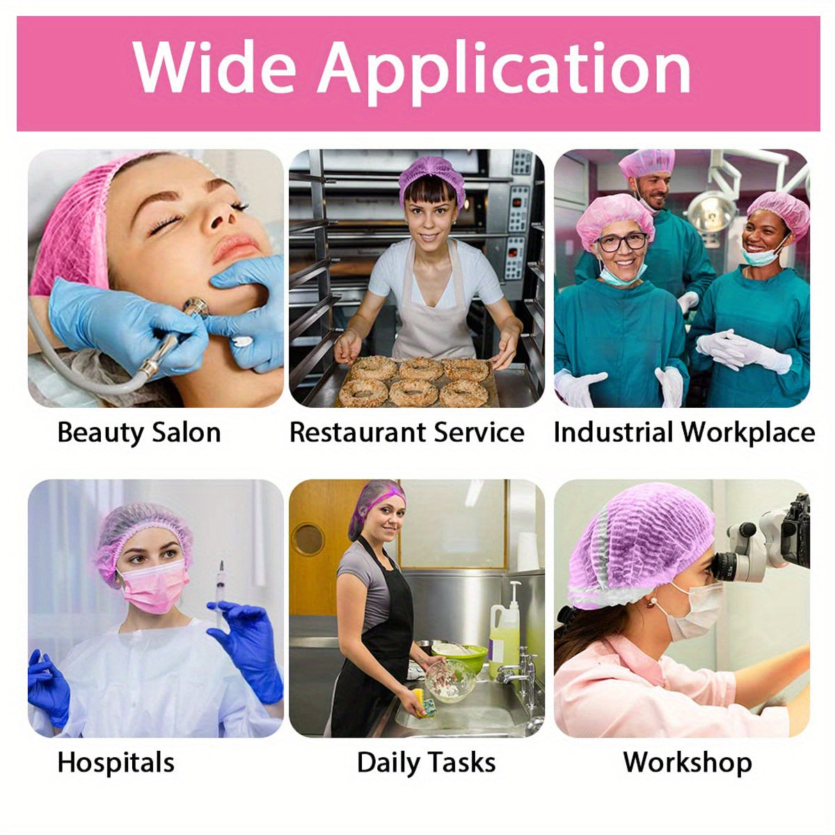 Oziq-ovqat xizmatlari va SPA gigiyenik sochni himoya qilish uchun bir martalik elastik soch tarmog'i shlyapa